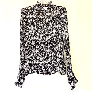 Worthington Long Sleeve Black & White Blouse (A16)